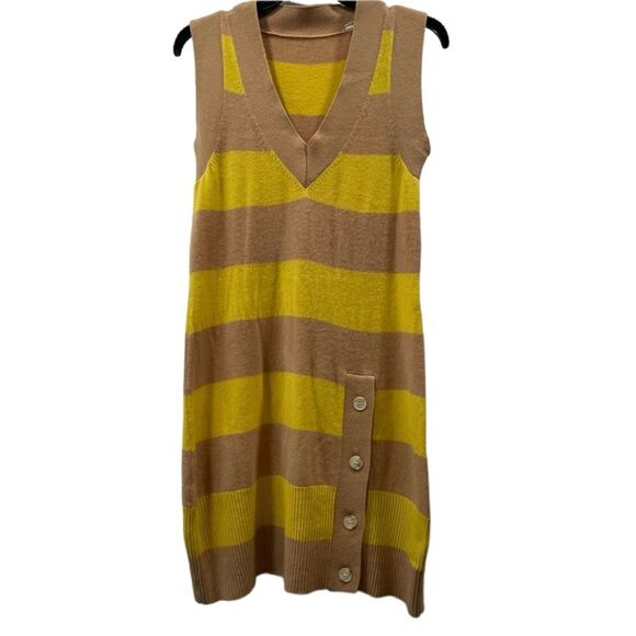 Anthropologie Cashmere Yellow Tan Striped Sweater Dress Size M - Picture 2 of 9